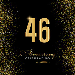 46 Year Anniversary Celebration Vector Template Design. 46 years golden anniversary sign. Gold glitter celebration. Light bright symbol for event, invitation, party, award, ceremony, greeting.