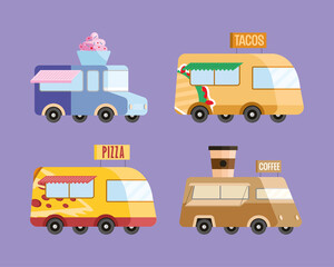 four food trucks icons