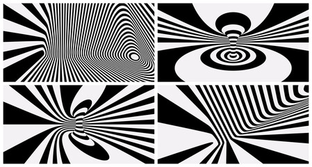 Abstract background made of distorted lines. Pattern with optical illusion. Psychedelic stripes. 3d vector illustration for brochure, annual report, magazine, poster, presentation, flyer or banner.