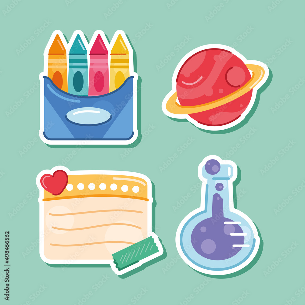 Poster school supplies four icons