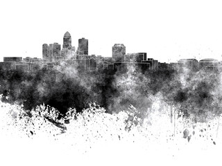 Obraz premium Des Moines skyline in black watercolor on white background