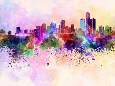 Detroit skyline in watercolor 