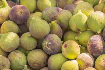 Close up view of many figs.
