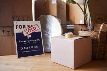 With the right boxes, the work becomes easier. Shot of boxes in a room at home.