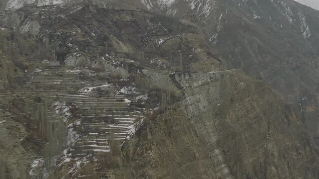 Aerial view of magnificent peaks of Passu Cones in Hunza Valley, Pakistan. 