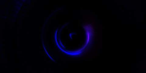 Glowing neon rotating lights. Glossy presentation design template. Photography camera concept. Abstract Background. Spinning rays of light. Motion conceptual wallpaper. Graphic digital illustration.