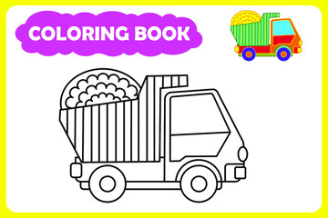 template for children's coloring book. color example. dump truck vector illustration