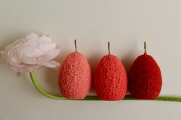 Easter eggs shaped candles. Soy wax blend hand-poured candles for easter decoration