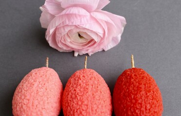 Easter eggs shaped candles. Soy wax blend hand-poured candles for easter decoration