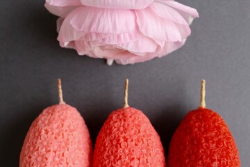 Easter eggs shaped candles. Soy wax blend hand-poured candles for easter decoration