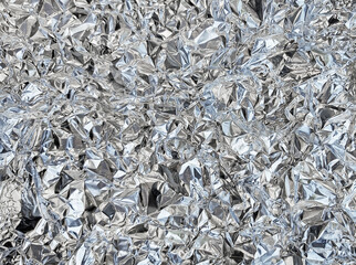 Silver foil  with shiny crumpled surface texture background