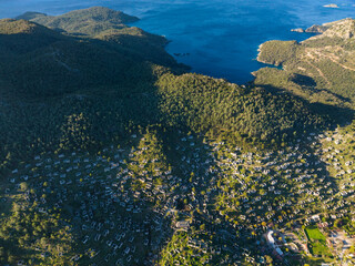 Kayakoy Ghost Village Drone Photo, Aegean Sea, Fethiye Mugla Turkey
