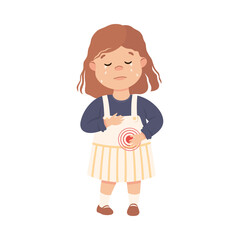 Fototapeta premium Sick Little Girl Feeling Unwell Suffering from Stomachache Vector Illustration