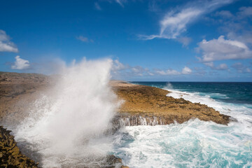 Wave crashing into Boka Pistol bay, Curaçao