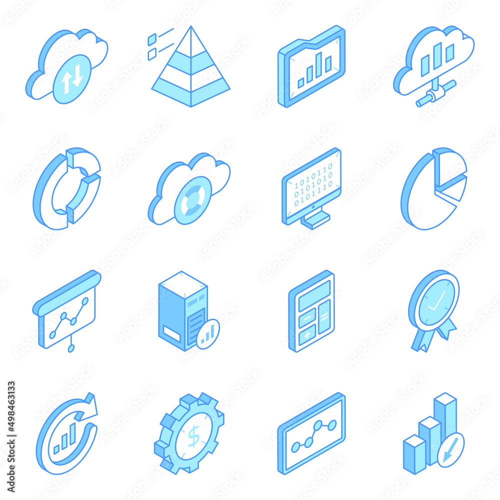 Wall mural set of data analytics isometric icons