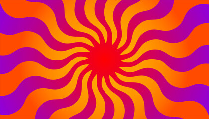 Retro banner with sun and rays in style of 70s