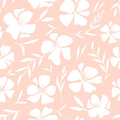 Tropical flowers pattern. Simple hibiscus silhouettes. Vector pink hawaiin seamless pattern - obrazy, fototapety, plakaty