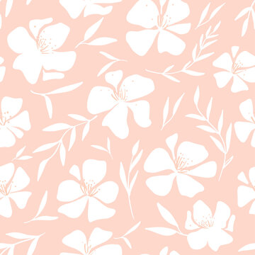 Tropical flowers pattern. Simple hibiscus silhouettes. Vector pink hawaiin seamless pattern