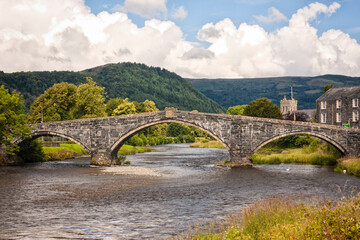 Fototapeta na wymiar Pont Fawr, medieval bridge at Llanrwst, North Wales