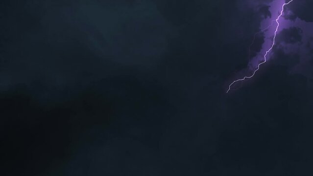 4K loop Lightning Strikes on Black Background. Electrical Storm. Realistic Thunderbolts in Loop Animation. Spectacular thunderstorm. Lightning and thunder at night. Electricity crackling