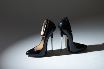 fetish black shine extreme high heels