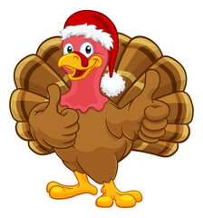 Turkey In Santa Hat Christmas Thanksgiving Cartoon