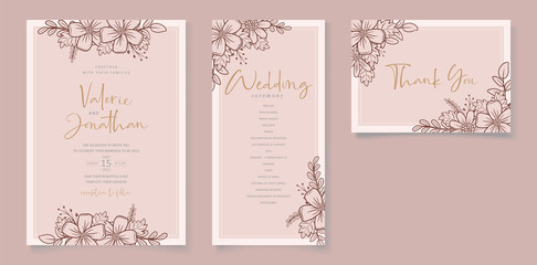 Wedding invitation template with floral outline decoration