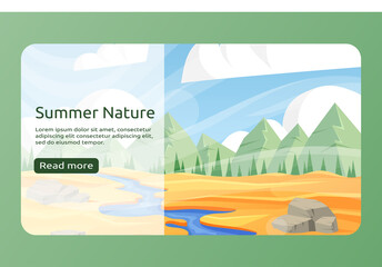 Obraz premium Summer Savannah landing page template. Cartoon nature desert. Vector background.