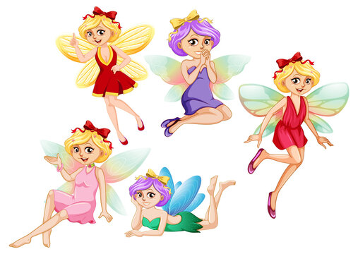 A set of lovely fairy on white background