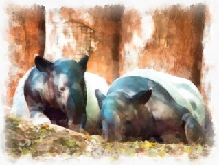 Fototapeta premium black and white anteater watercolor style illustration impressionist painting.