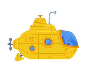 Yellow Submarine Watercraft Swimming Underwater Vector Illustration