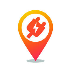 Electric charger pointer sign. Electric plug and map pointer logo