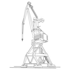 Port crane outline for loading and unloading cargo ships isolated.