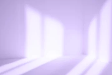 Rolgordijnen Empty purple corner. Abstract studio background for product presentation. 3d room with shadows of window. Minimalistic space concept with blurred backdrop. © Lyubov