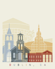 Dublin CA  skyline in watercolor