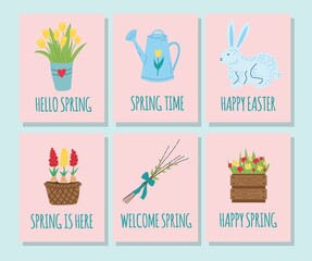 Fototapeta na wymiar A set of spring postcards. Flat vector illustration