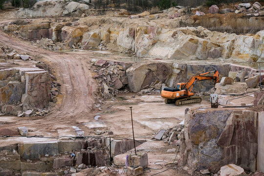 Quarry with mining and stone production.