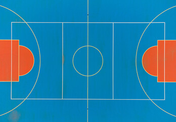Aerial view of the deserted basketball bright court