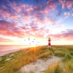 Foto auf Acrylglas romantic lighthouse at the beach, sunrise © Jenny Sturm