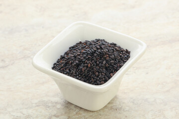 Black sesame seeds in the bowl