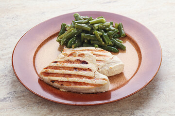 Grilled turkey steak with green bean