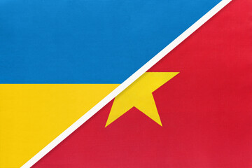 Ukraine and Vietnam, symbol of country. Ukrainian vs Vietnamese national flags.