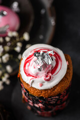 Easter cake with meringue on a dark background