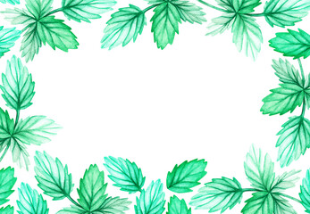 Fototapeta na wymiar Rectangular frame made of leaves. Watercolor illustration Isolated on a white background.For design.