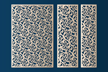 Panels with swirls pattern, Laser cut template set, vector.