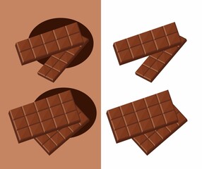 Set of dark chocolate bars on white. clipping path concept vector illustration