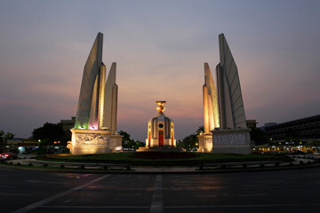 Fototapeta na wymiar The Democracy Monument is seen during sunset time in Bangkok, Thailand.
