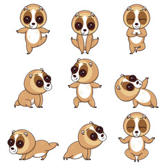 vector set of cute loris doing yoga