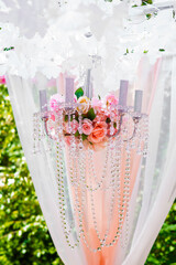 Flowers decoration for weddind table of newlyweds.