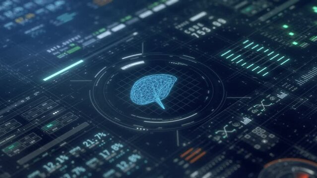 futuristic software interface for medical and scientific purpose, patient monitoring software, human brain scanner (3d software)